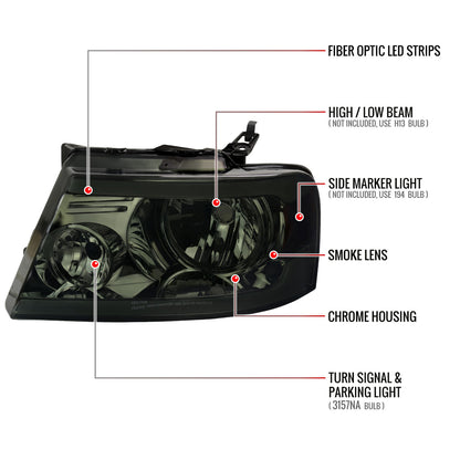 Spec-D F-150 Lincoln Mark LT 06 smoked LED Bar headlights