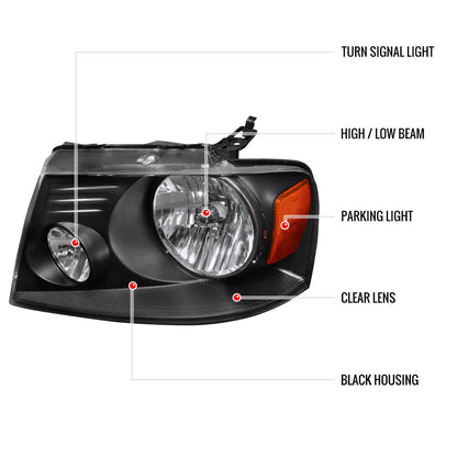 Spec-D 2004-2008 Ford F-150/ 2006-2008 Lincoln Mark LT OE Style Black Headlights