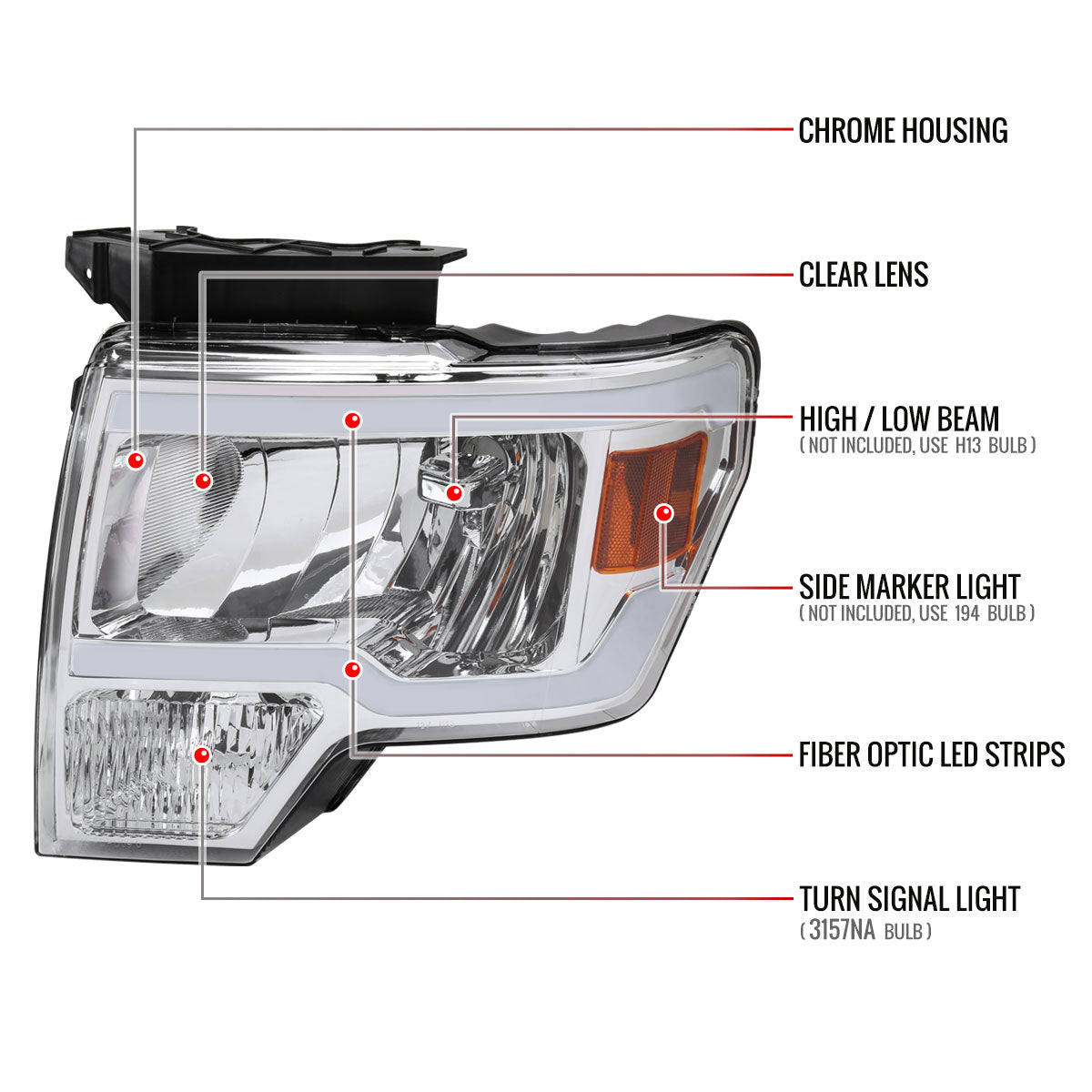 Spec-D Ford F-150 OE 11 chrome headlights