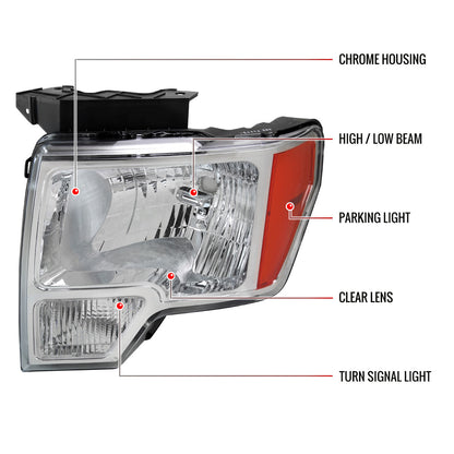 Spec-D Ford F-150 Factory 11 chrome headlights