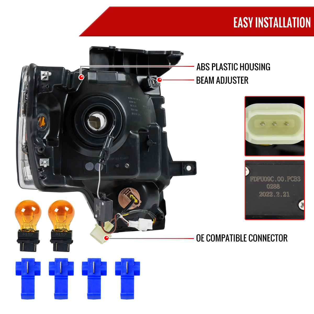 Spec-D 2009-2014 Ford F-150 LED Tube OE Style Black Headlights