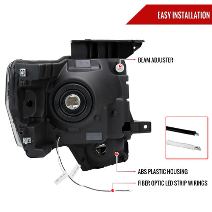 Spec-D 2009-2014 Ford F-150 LED Bar OE Style with Amber Reflectors Black Headlights