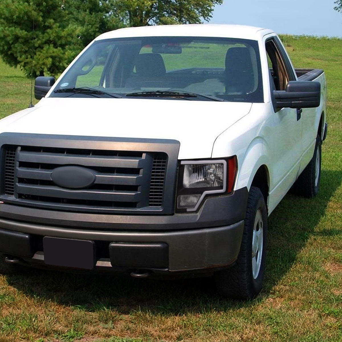 Spec-D 2009-2014 Ford F-150 LED Bar OE Style with Amber Reflectors Black Headlights