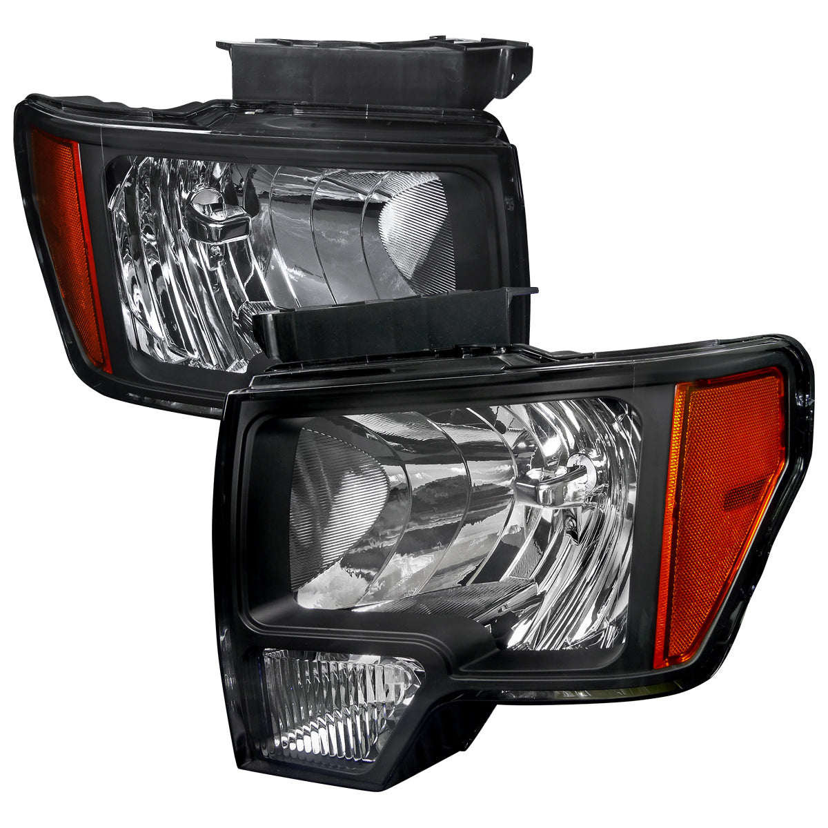 Spec-D 2009-2014 Ford F-150 OE Style Crystal w/ Amber Reflector Black Headlights