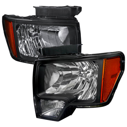 Spec-D 2009-2014 Ford F-150 OE Style Crystal w/ Amber Reflector Black Headlights