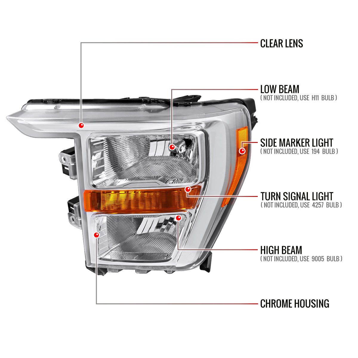 Spec-D Ford F-150 Factory 23 chrome headlights