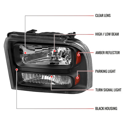 Spec-D 2005-2007 Ford F-250/F-350/F-450/F-550/Excursion Crystal Black Headlights