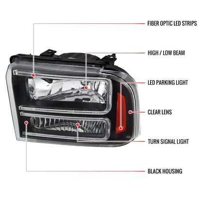 Spec-D 2005-2007 Ford F-250/F-350/F-450/F-550 Super Duty Dual LED OE Style Black Headlights