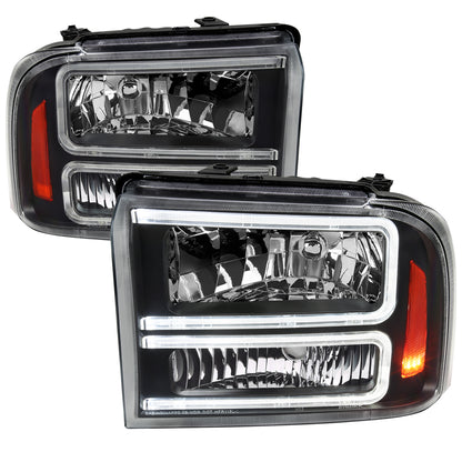 Spec-D 2005-2007 Ford F-250/F-350/F-450/F-550 Super Duty Dual LED OE Style Black Headlights