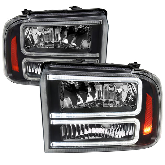 Spec-D 2005-2007 Ford F-250/F-350/F-450/F-550 Super Duty Dual LED OE Style Black Headlights
