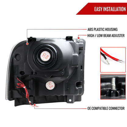 Spec-D 2005-2007 Ford F-250/F-350/F-450/F-550/Excursion Crystal LED Black Headlights