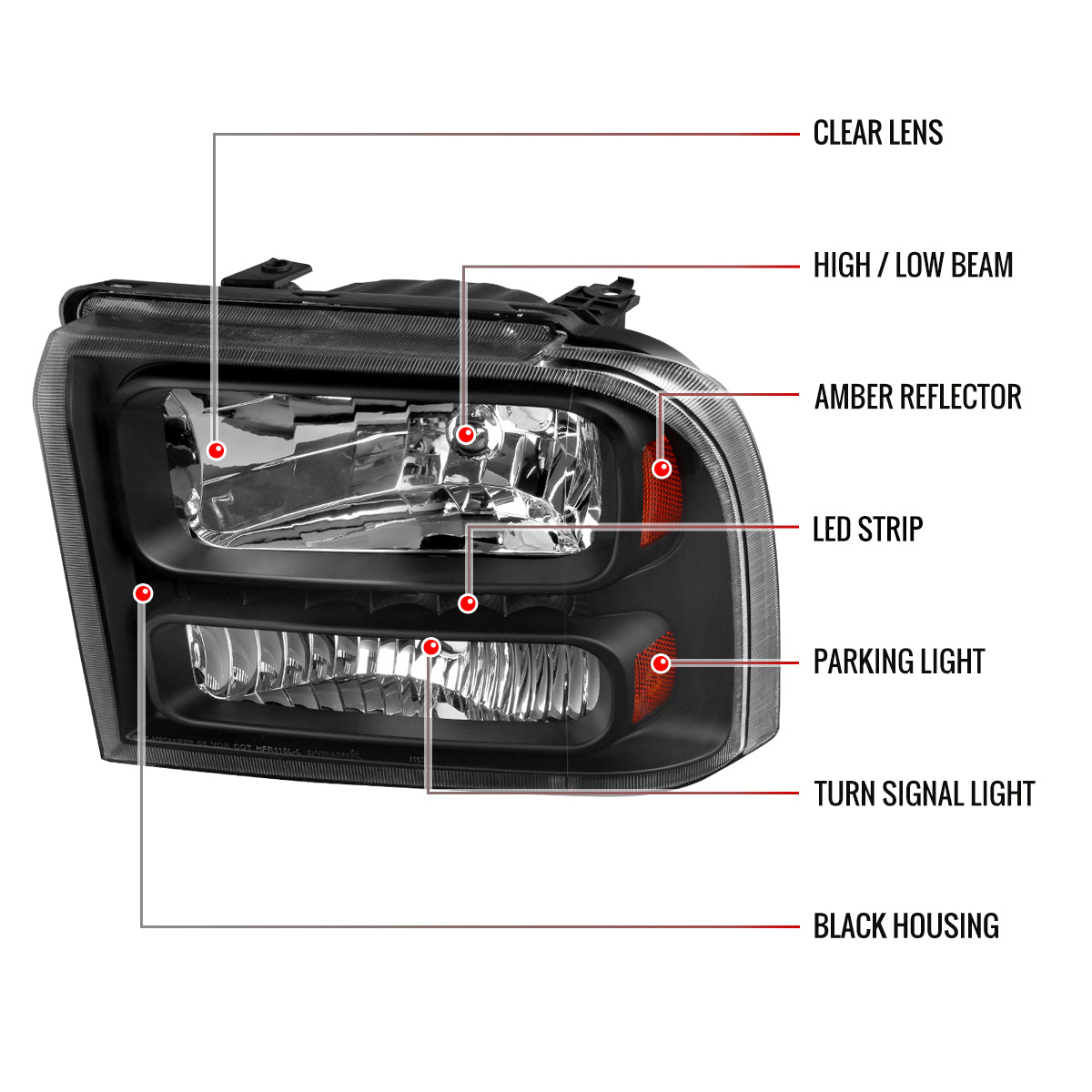 Spec-D 2005-2007 Ford F-250/F-350/F-450/F-550/Excursion Crystal LED Black Headlights