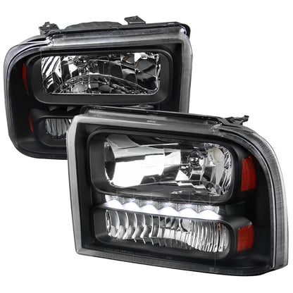 Spec-D 2005-2007 Ford F-250/F-350/F-450/F-550/Excursion Crystal LED Black Headlights