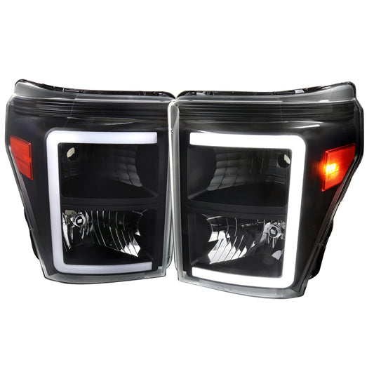 Spec-D 2011-2016 Ford F-250/F-350/F-450/F-550 Super Duty LED OE Style Black Headlights