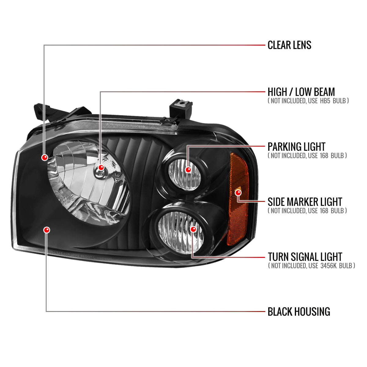 Spec-D 2001-2004 Nissan Frontier XE OE Style Black Headlights