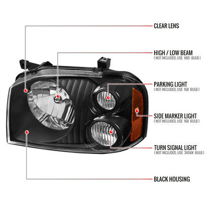 Spec-D 2001-2004 Nissan Frontier XE OE Style Black Headlights