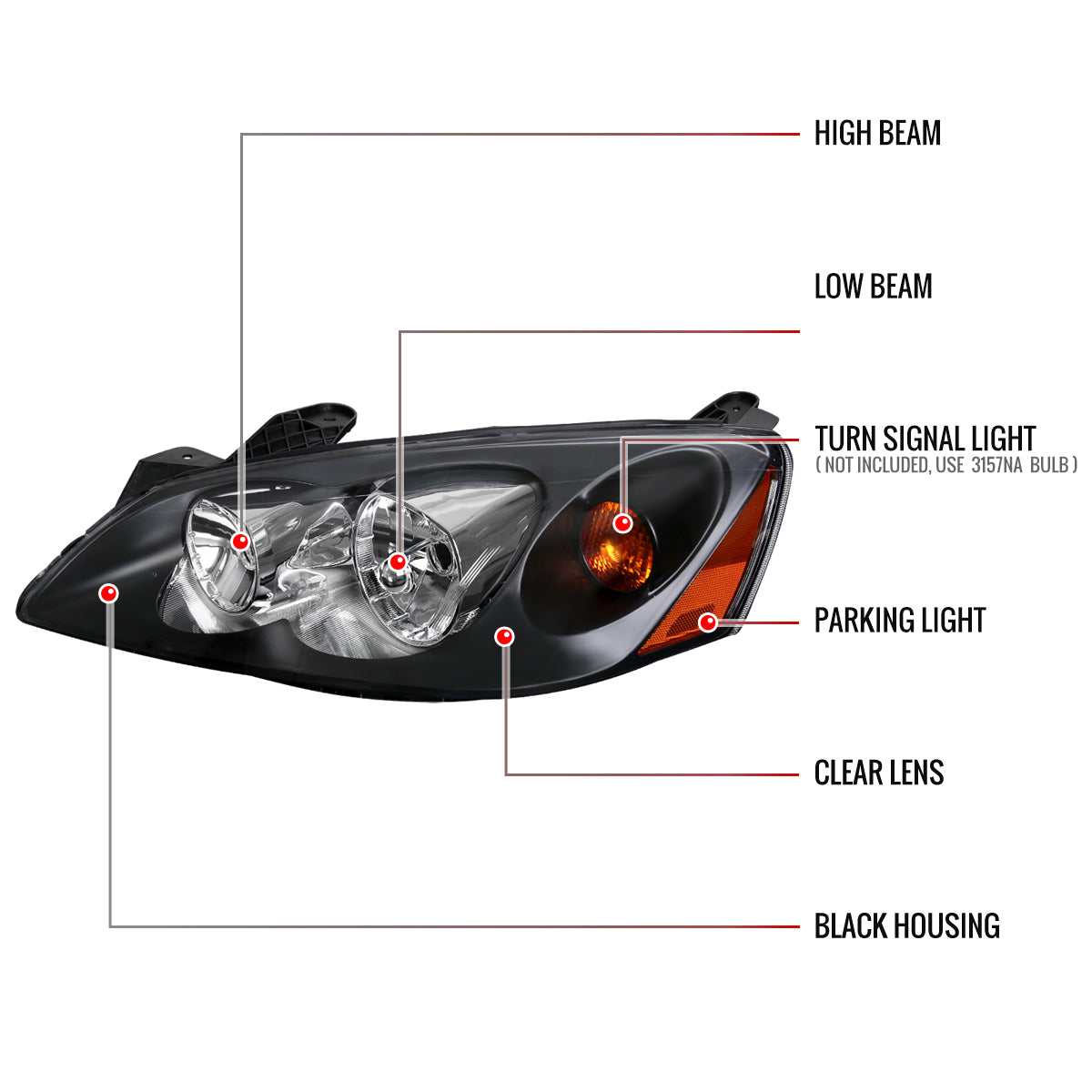 Spec-D 2005-2010 Pontiac G6 OE Style w/ Amber Reflectors Black Headlights