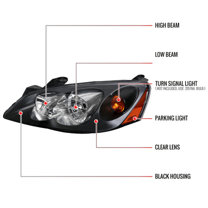 Spec-D 2005-2010 Pontiac G6 OE Style w/ Amber Reflectors Black Headlights