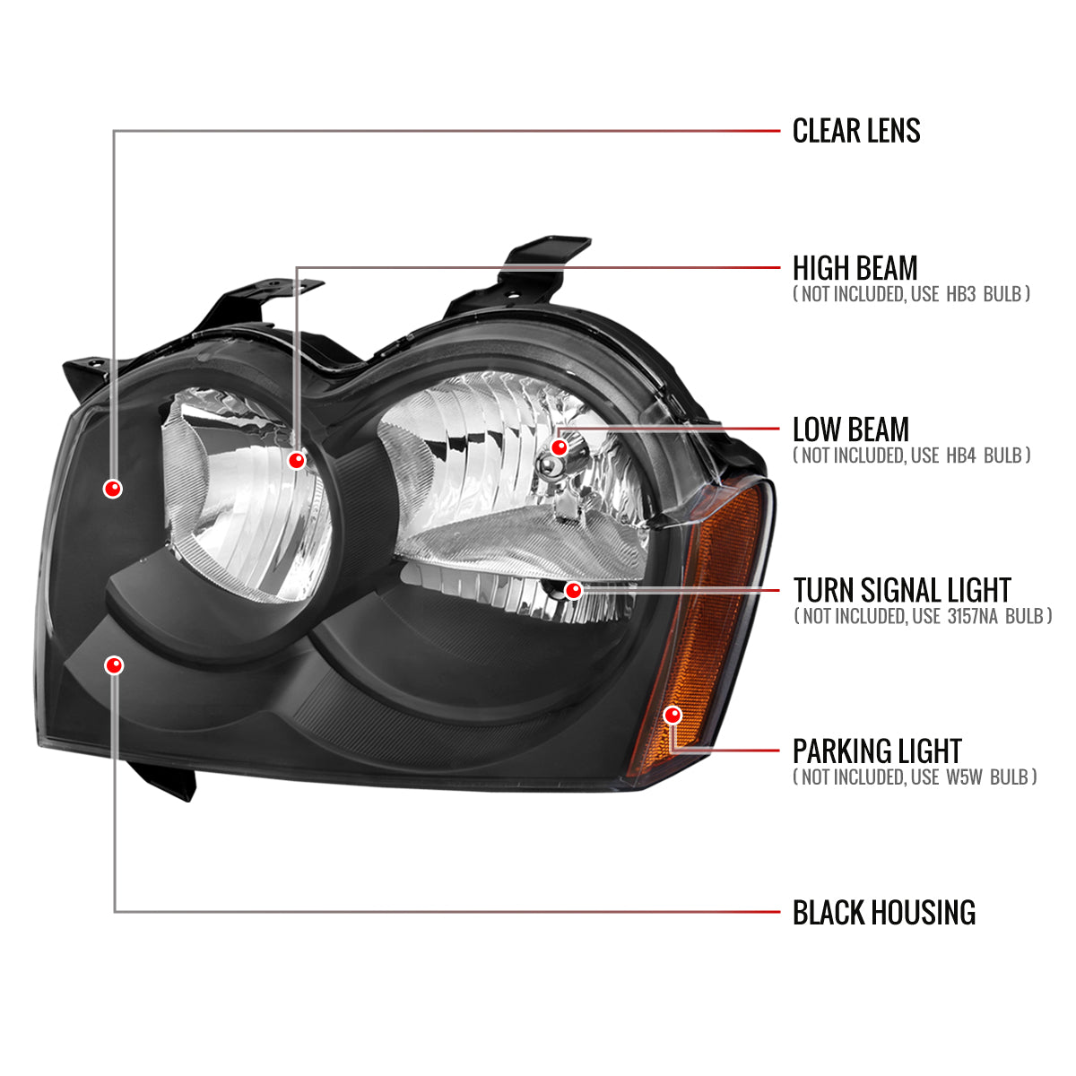 Spec-D 2005-2007 Jeep Grand Cherokee OE Style Black Headlights