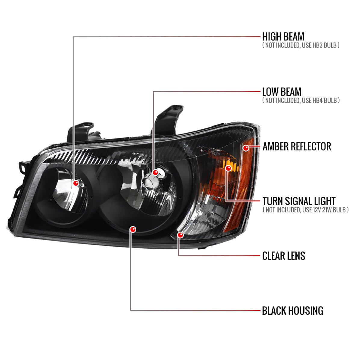 Spec-D 2001-2003 Toyota Highlander OE Style Black Headlights