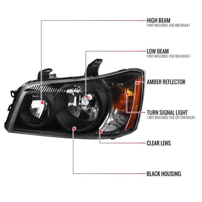Spec-D 2001-2003 Toyota Highlander OE Style Black Headlights