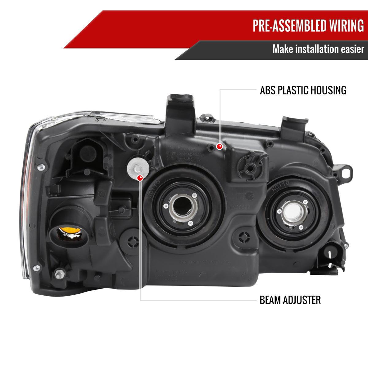 Spec-D 2004-2007 Toyota Highlander OE Style Black Headlights