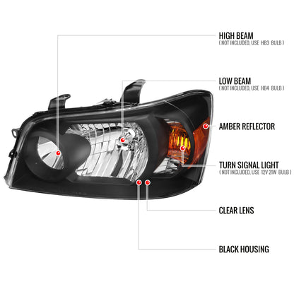 Spec-D 2004-2007 Toyota Highlander OE Style Black Headlights