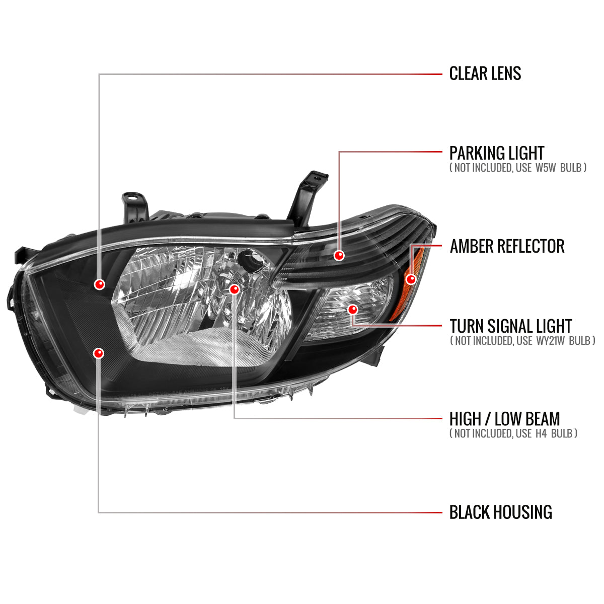 Spec-D 2008-2010 Toyota Highlander Factory Halogen Replacement Black Headlights