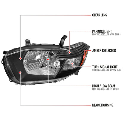 Spec-D 2008-2010 Toyota Highlander Factory Halogen Replacement Black Headlights