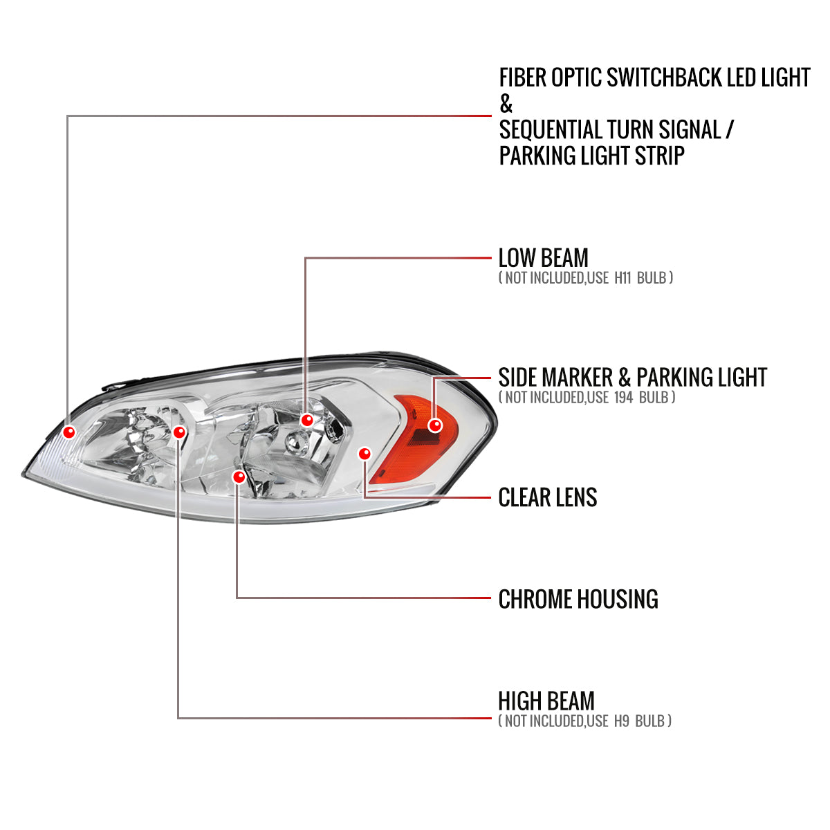 Spec-D -16 Impala Ltd Monte 08 LED bar headlights