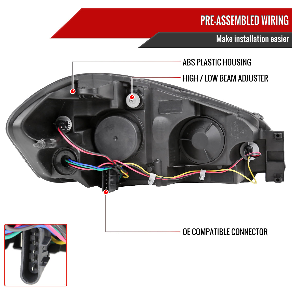 Spec-D 2006-2013 Chevrolet Impala / 2014-2015 Impala Ltd / 2006-2007 Monte Carlo OE Style Crystal LED Black Headlights