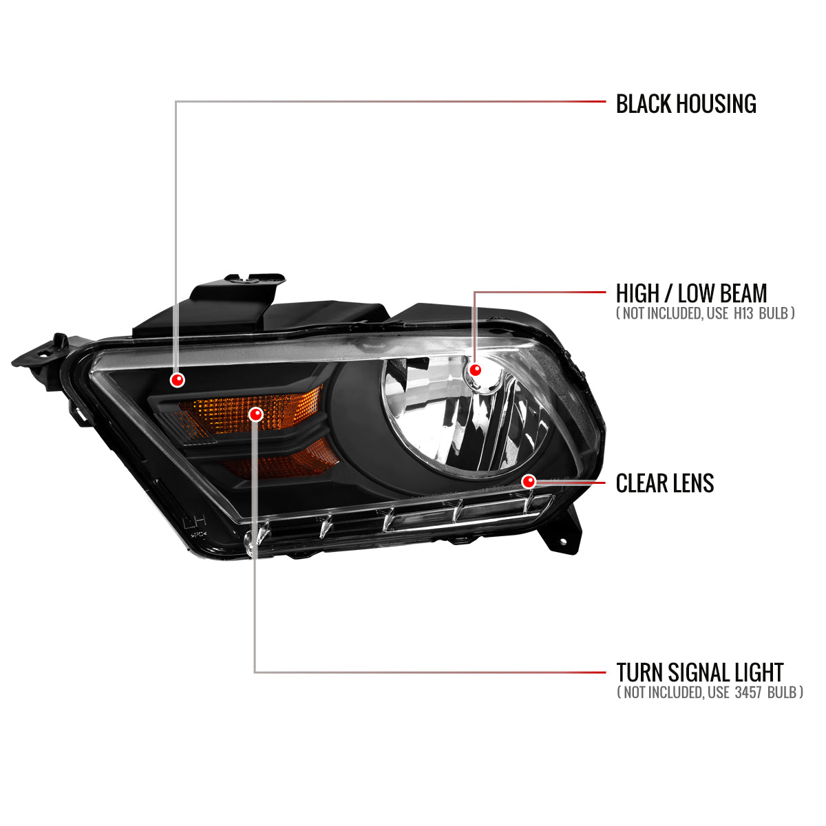 Spec-D 2010-2014 Ford Mustang OE Style Black Headlights
