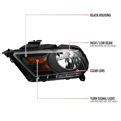 Spec-D 2010-2014 Ford Mustang OE Style Black Headlights