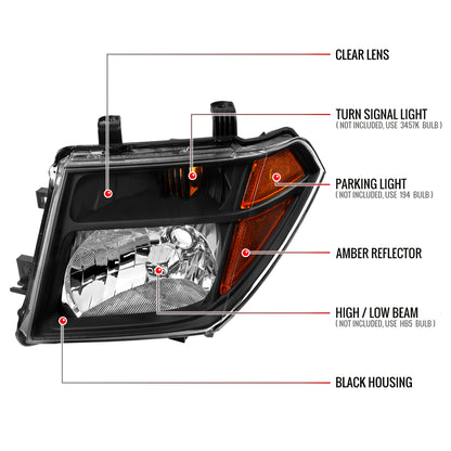 Spec-D 2005-2008 Nissan Frontier/2005-2006 Pathfinder OE Style Black Headlights
