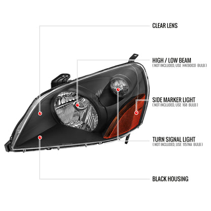 Spec-D 2003-2005 Honda Pilot OE Style Black Headlights