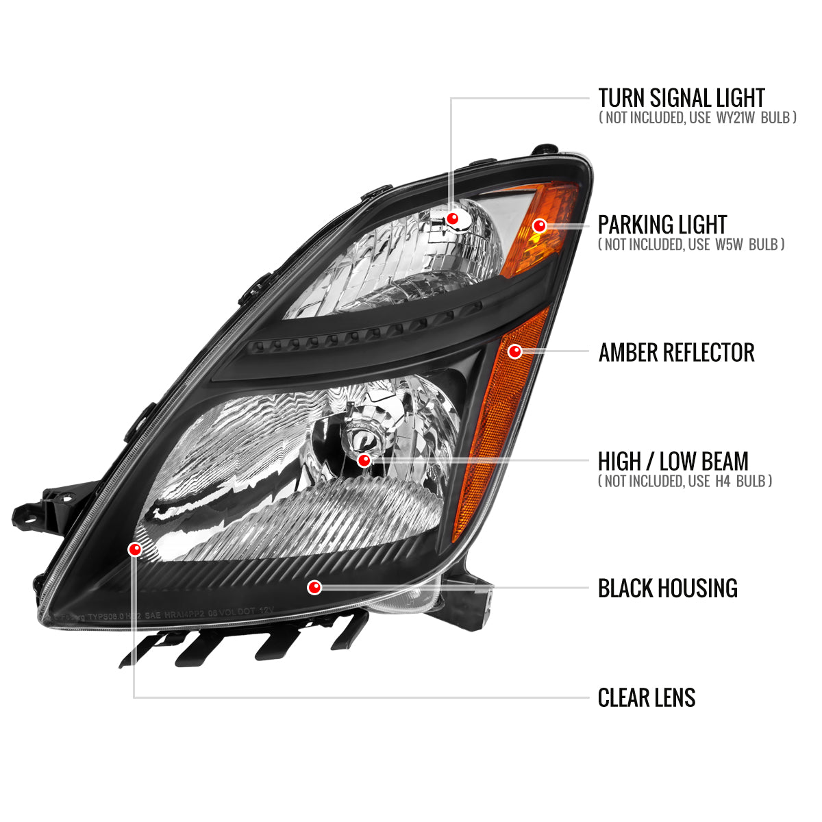 Spec-D 2006-2009 Toyota Prius OE Style with Amber Reflector Black Headlights