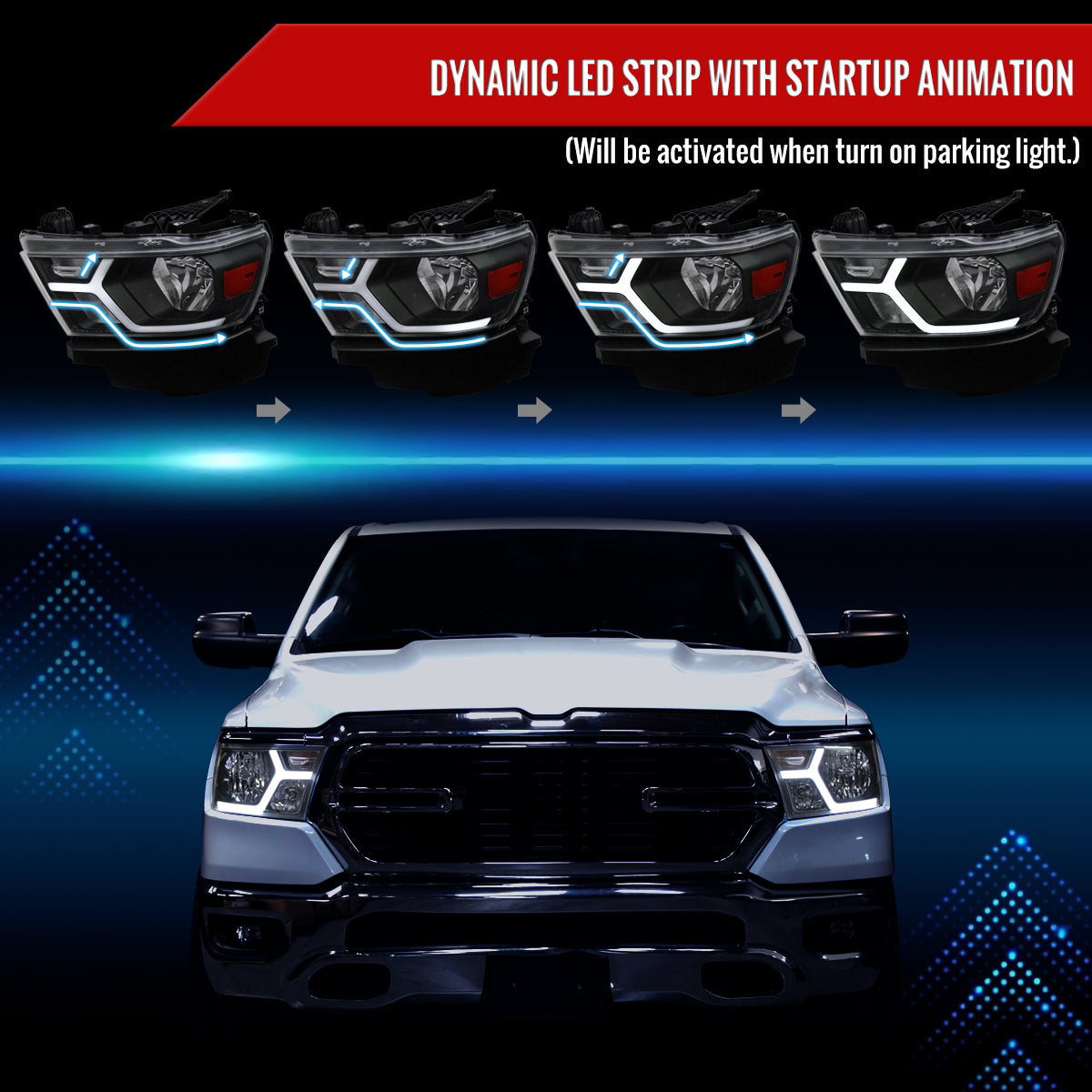 2020 Ram Animated OE Spec-D black aftermarket headlights