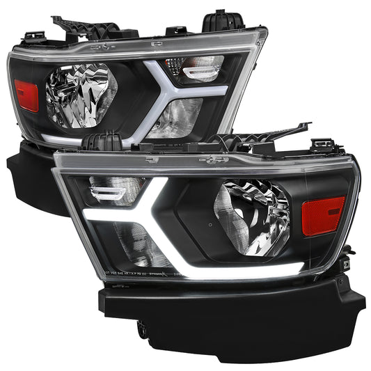 Spec-D 2019-2024 Dodge RAM 1500 Animated LED Bar OE Style Black Headlights