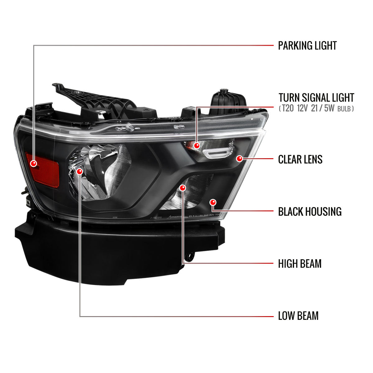 2019-2023  Ram 1500 Right Black Housing Headlight Assembly Spec-D