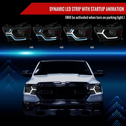 2020 Ram Animated OE Blk Spec-D smoked aftermarket headlights