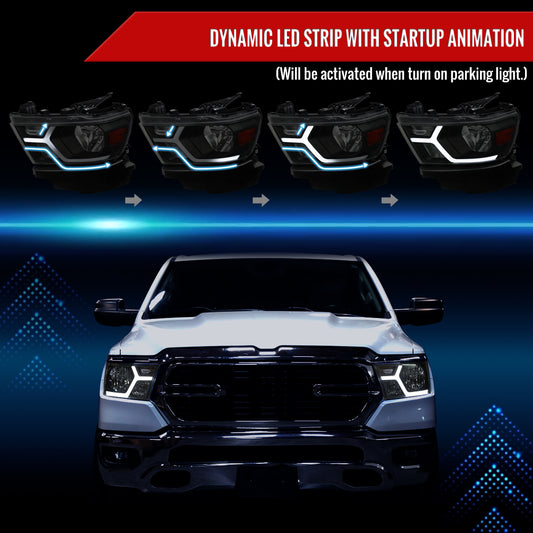 2020 Ram Animated OE Blk Spec-D smoked aftermarket headlights