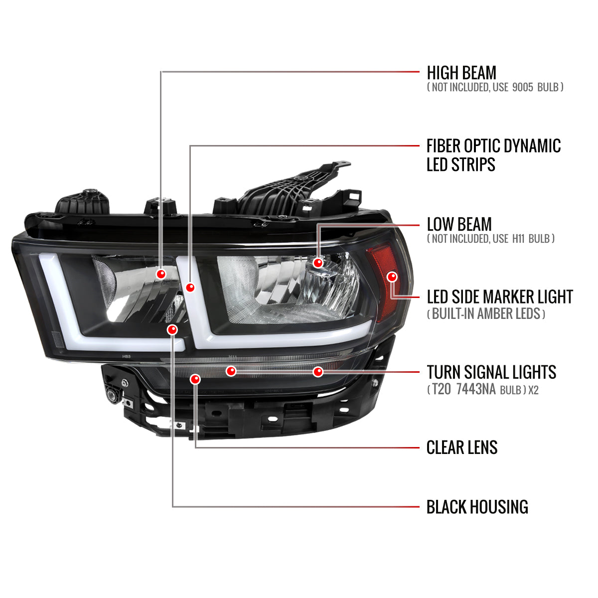 Spec-D Ram Factory style 21 black headlights