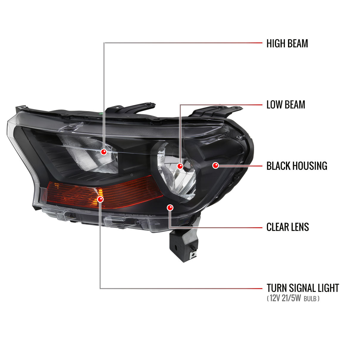 Spec-D Ford Ranger XL XLT 21 black headlights