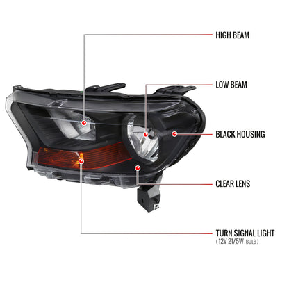 Spec-D Ford Ranger XL XLT 21 black headlights