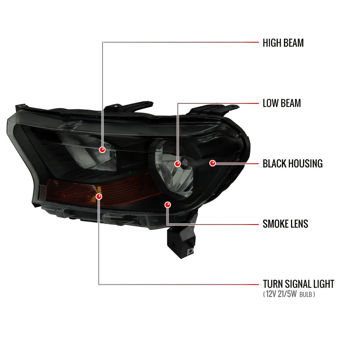 Spec-D Ranger XL XLT OE 21 black headlights