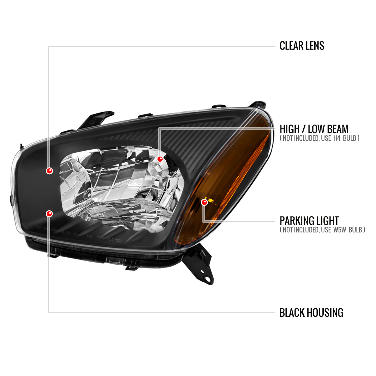 Spec-D 2001-2003 Toyota RAV4 OE Style Black Headlights