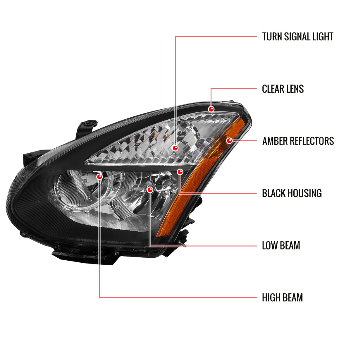 Spec-D 2008-2013 Nissan Rogue/ 2014-2015 Rogue Select OE Style w/ Amber Reflectors Black Headlights