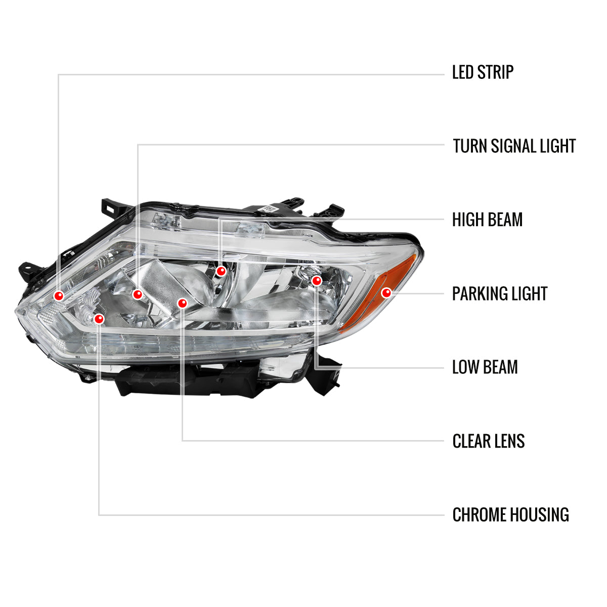 Spec-D Nissan Rogue Strip OE 14-2016 chrome headlights