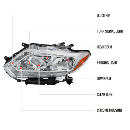 Spec-D Nissan Rogue Strip OE 14-2016 chrome headlights