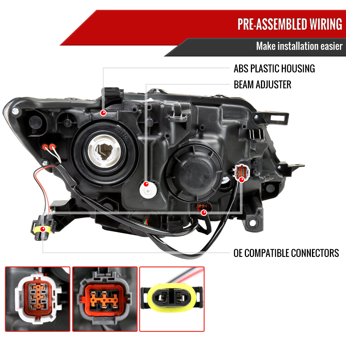 14-2016 Nissan Rogue Strip OE Spec-D black headlights